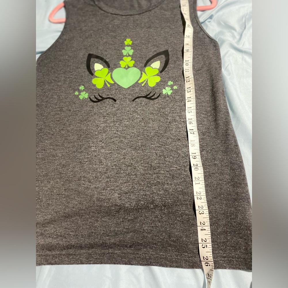 ❤️❤️Green & Grey Princess Unicorn Sleeveless Tee Shirt - Picture 5 of 5